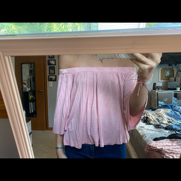 Light Pink Flowy Off The Shoulder Top - Picture 2 of 3